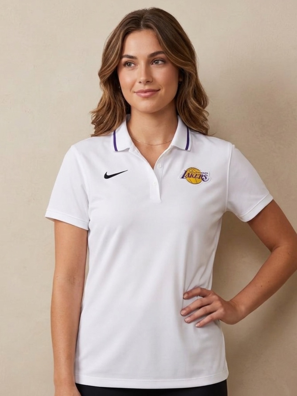 NBA LAKERS x NIKE NWOT Dri-Fit Statement Polo Shirt in Antigua White